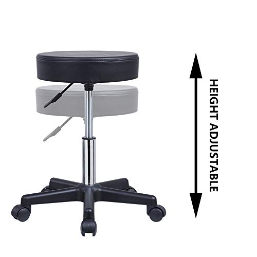 Kktoner Round Rolling Stool Pu Leather Height Adjustable Swivel Drafting Work Spa Salon Stools Chair With Wheels Black #TOP4