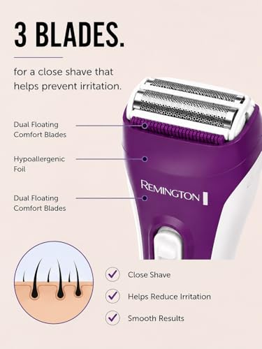 Image of Remington Smooth & Silky Electric Shaver for Women, 3-Blade Battery Operated Foil Shaver and Bikini Trimmer, Shave Wet or Dry