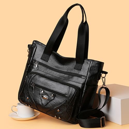 Women's Fashion Tote Handbag and Purses, Shoulder Bag, Top Handle Satchel, Washed Synthetic Leather3