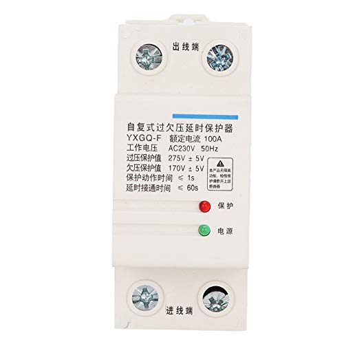 2P 100A Automatic Recovery Over & Under Voltage Relay Protector, Voltage Protection Relay with Delay Function, Modular Design for Home Electrical Equipment Safety