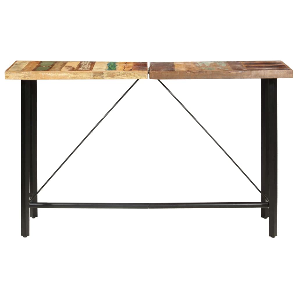 7-TLG. Juego de bar de madera vieja y piel auténtica con mesa de 180 x 70 x 107 cm, 6 sillas de bar con funda de piel de cabra, patas de acero, estilo industrial, para cocina, comedor, salón