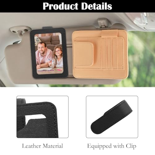 Image of 2Pcs Car Picture Frame Visor Clip, Leather Holder Personalized Display Magnetic Photo Frame Vertical Horizontal Fit 2.17 inchx3.35 inch Photo Car Accessories Gifts