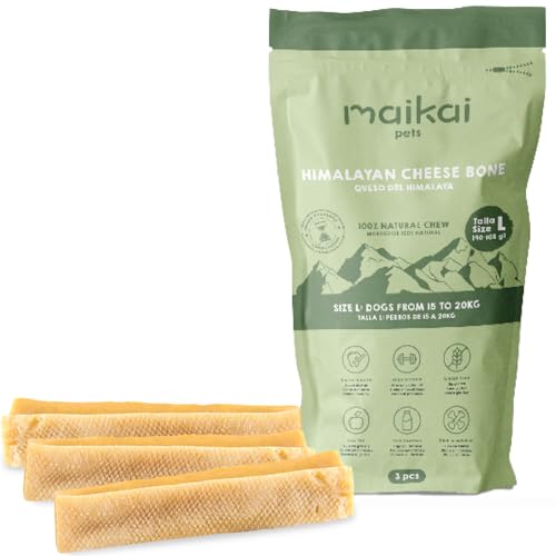 MAIKAI Packung 3 Kauknochen für Hunde L – Käse aus Yakmilch – Hartkäse Kauartikel für Zahnpflege – Langlebiger Kaustab