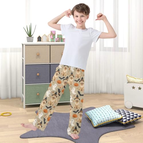 Halloween Pajama Pants Pumpkin Bat Golden Retriever Long Sleep Pants Lounge Bottoms3