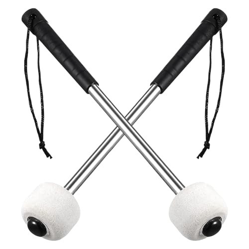 Culinavog 2 Pezzi Drum Mallet in Feltro, Bacchette per Tamburo, Mazzuola per Grancassa, con Borsa Porta Bacchette e Corda Antiscivolo, Accessori per Strumenti a Percussione (Bianco)