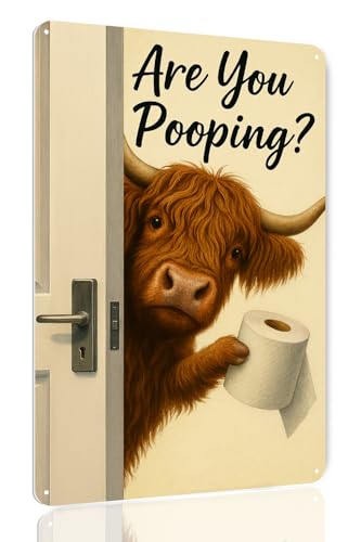 Are You Pooping Signs for Bathroom Funny Highland Cow Metal Wall Decor