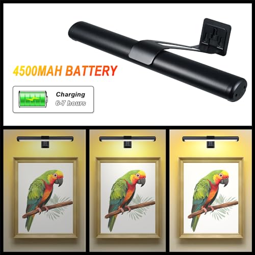 Image of Lixada Wireless Picture Light Rechargeable,Magnetic Wall Art Painting Light Touch Battery Operated Light with Remote Stepless Dimming Display Lamp for Frame Gallery,Artworks,Bathroom,Kitchen,Cabinet