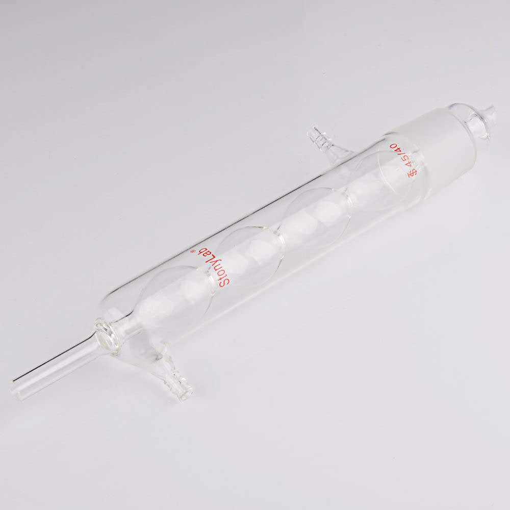 stonylab Allihn Condensatore Reflusso per Estrattore Soxhlet, Vetro Borosilicato Allihn Condenser con Giunto 45/40, Lunghezza Rivestimento 500 mm Condensatore in Vetro da Laboratorio