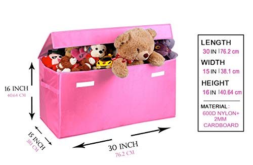 Collapsible Toy Chest for Kids (XX-Large) Storage Basket w/Flip-Top Lid | Toys Organizer Bin for Bedrooms, Closets, Child Nursery | Store Stuffed Animals, Games, Clothes (Pink)