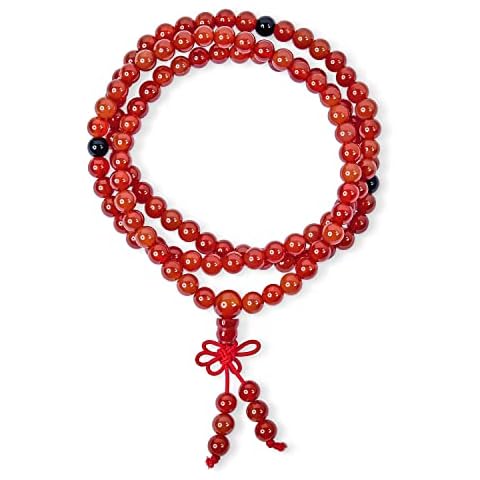 Collar de Oración Mala de Piedra Natural Cornalina Naranja Rojo Cover