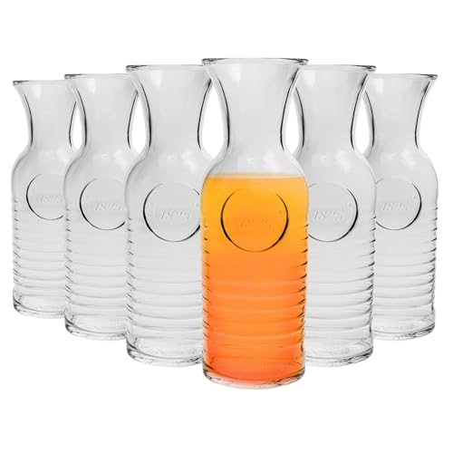 Bormioli Rocco Officina 1825 Glass Water Carafe - 1.2 Litre Serving Jugs - Made in Italy - Pack of 6
