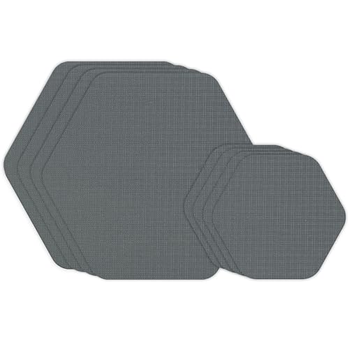Image of GEAR AID Tenacious Tape Hex Repair Patches, 2.5 inch & 1.5 inch, Gray, 8 Count | Pre-Cut Peel-and-Stick Repair Patches for Fixing Holes, Tears and Burns in Jackets, Tents, Sleeping Bags and Gear