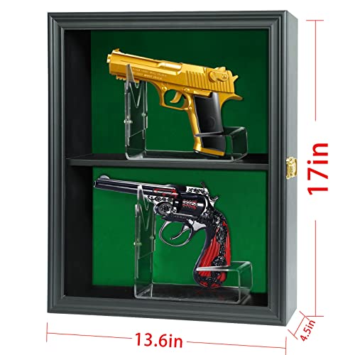 Comsrev 2 Handgun Pistol Revolver Gun Display Case Wall Mount Lockable Black Felt Wood Cabinet W/ 98% Uv Protection Acrylic Clear Door Gun Shadow Box Stand Rack Holder (Double Gun Display) #TOP1
