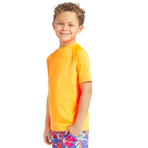 Lands End Boys Swim UPF 50+ Short Sleeve Sun Tee Rash Guard Shirt Shocking Orange Small