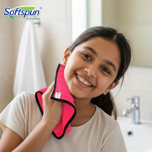 Image of SOFTSPUN Microfiber Baby Hand & Face Wipes 280 GSM 20x30 Cms 4 Piece Towel Set Pink! Super Soft & Comfortable for Newborn Baby and Kids Quick Drying Ultra Absorbent in Small Size.