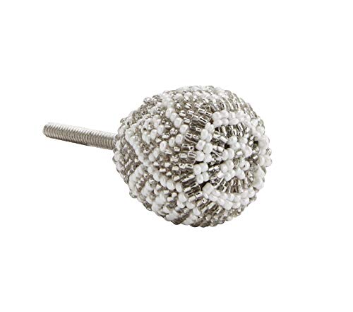 Preisvergleich Produktbild Madam Stoltz Knauf Möbelknauf Möbelknopf Perlen weiß Silber Scandi Boho Ethno