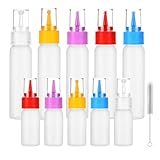 QKEL 10 Pack Squeeze Bottles Kit with Cleaning Brush - 1oz & 2oz Food Cookie Decorating Supplies for Icing, Sauces, Crafts, Leakproof Design, 5 Colored Caps, Dishwasher Safe