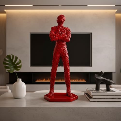 Image of Xtore Vivid Mosaic Human Sculpture for Modern Living Rooms, Offices & Statement Corners | Bold Artistic Showpiece (Red, 49.5 cm)