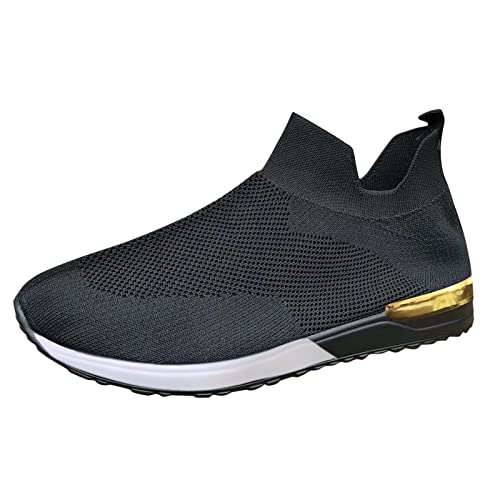 EMRELOD Womens Sneakers Platform Fashion Slip On Walking Shoes Breathable Running Shoes Lightweight Casual Breathable Mesh Low Top Gym Shoes Flat Non Slip Workout Shoes Play Sneakers (05-Black, 8)4