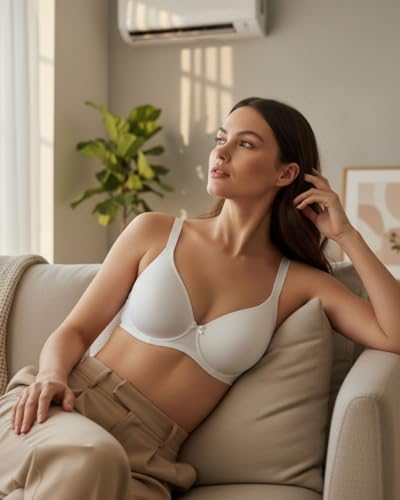 Image of Saforia Cuddlecot Cotton Padded T-Shirt Bra for Women | Wire-Free Full Coverage Bra | Breathable Soft Cotton Everyday Bra | Seamless Comfort Innerwear