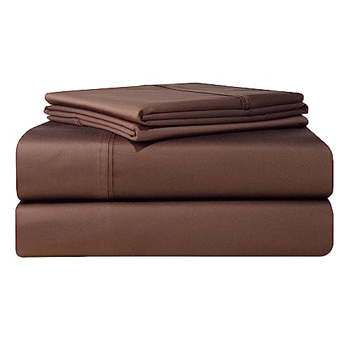 Pointehaven 100% Cotton Sheets Queen Size, 500 Thread Count Sateen Weave Bed Sheet & Pillowcase Sets, Soft Cotton 4 Piece Bed Sheets Set, Fits Mattress 21 Inches Deep Pocket - Chocolate #TOP15