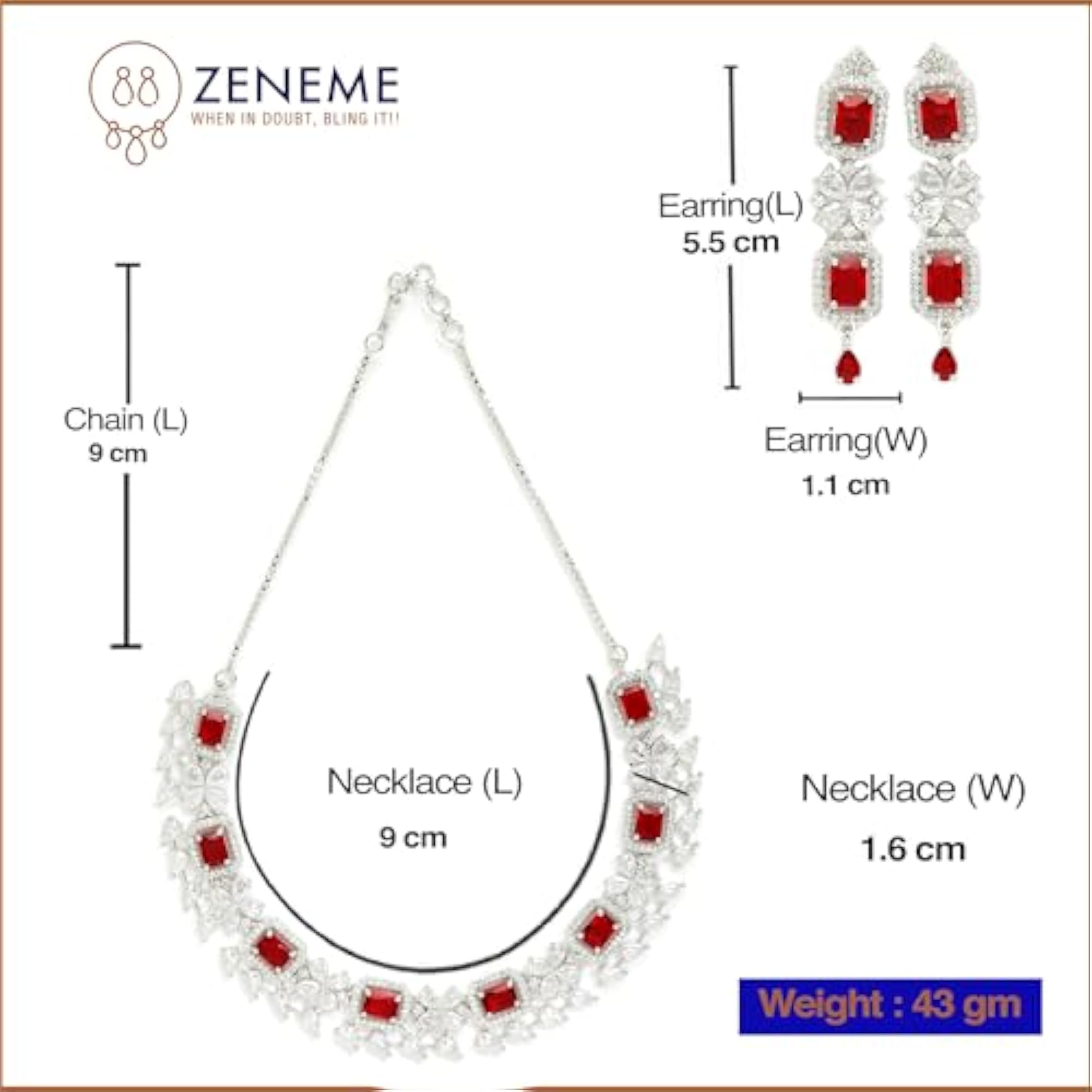 Rhodium-Plated American Diamond Necklace and Earrings Set