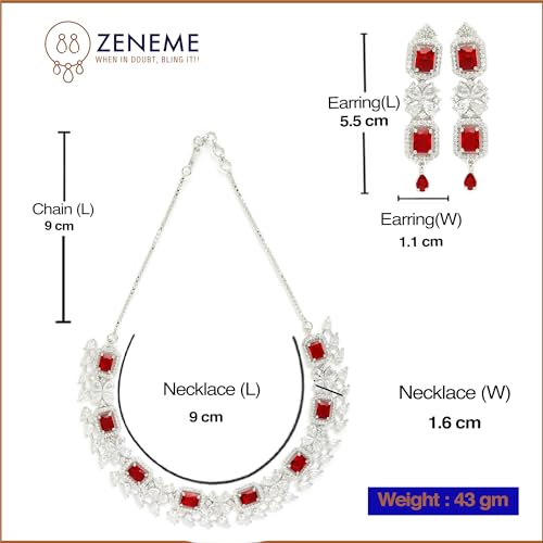 Rhodium-Plated American Diamond Necklace and Earrings Set