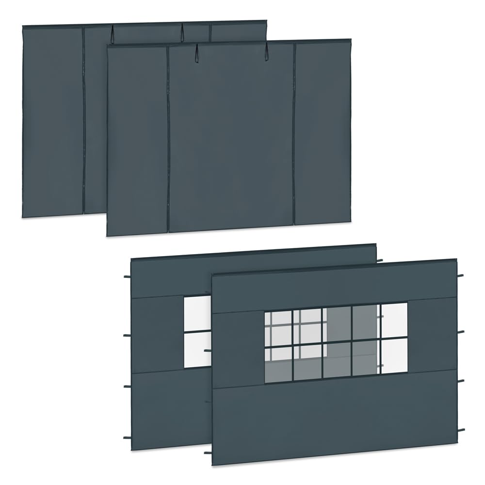 VONROC - Seitenwand Pavillon 3x3 - für Gartenzelt - Camping - Empfang Easy-Up Premium PT501XX - Wasserdichtes PVC - UV-Schutz 50+ - 2 feste Paneele - 2 Fenster - Grau