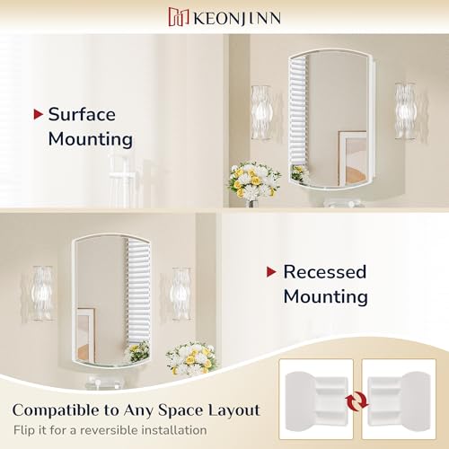Image of Keonjinn Matte White Medicine Cabinet with Mirror 20x 30 Inch, Metal Framed