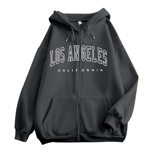 Zip Up Hoodies For Teen Girl Los Angeles Sweatshirt With Hood Pullover Long Sleeve Top With Pocket Preppy College