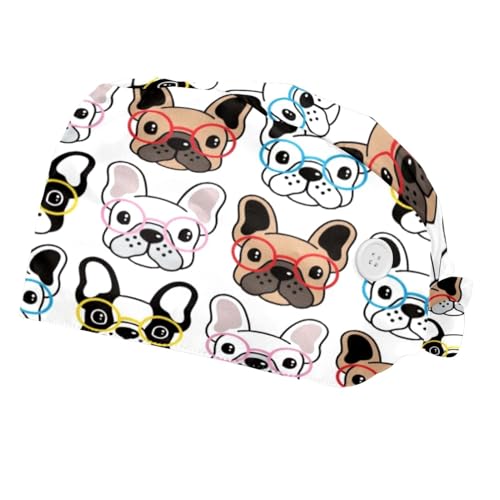 otnrnondcl Adjustable Working Cap with Button, French Bulldogs Hat Sweatband, Elastic Bandage Tie Back Hats for Women & Men