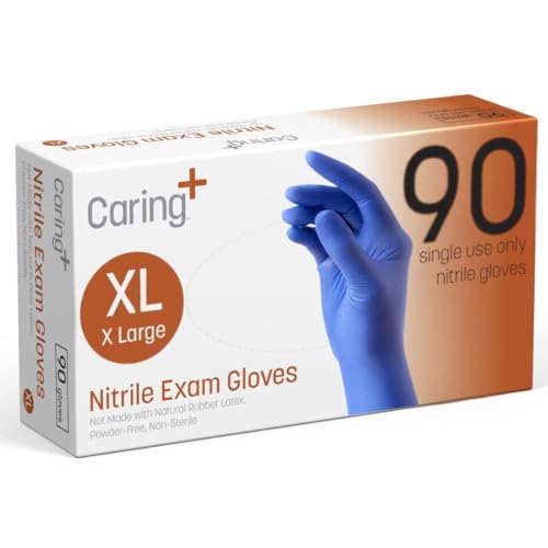Image of Caring Nitrile Exam Gloves, Blue, Powder-Free, Disposable Gloves for Medical Care, First Aid, Cleaning, Food Prep