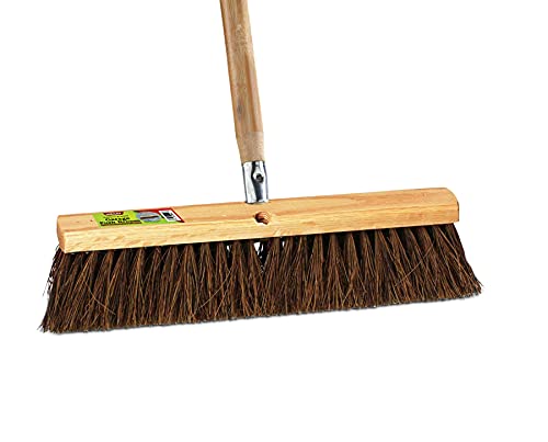 Image of Push Broom Indoor and Outdoor Floor Sweep Use, 18 Inch, Heavy Duty Hardwood Block, Palmyra Bristles Scrub Brush, Cleaning Broom for Patio Garage, Deck, Or Home Use