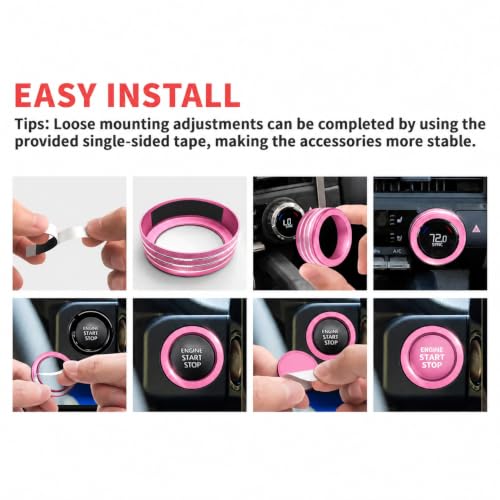 Image of for Toyota Tacoma 2024-2026 & 4Runner 2025-2026, 14-Inch Screen Aluminum Alloy Knob Cover Trim - Fits Push Start, AC, Volume & 4WD Gear Switch (Pink, 6-Piece Set)