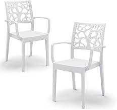 REDÒKASA TETI Polypropylene Chair, with and without Armrests, Stackable, UV Resistant, Modern Design, Ideal for Indoor and Outdoor Use (2, White - With Armrests)