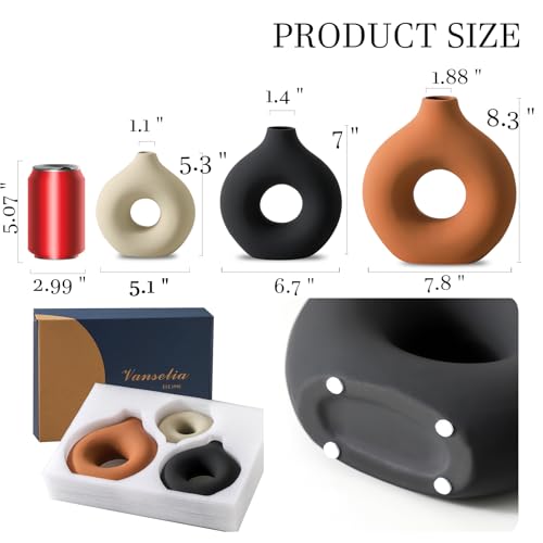 Ceramic Vase Home Table Decor - Flower Vases Set of 3 Small Living Room Centerpiece Decorations for Shelf Bedroom Office Kitchen Dining Desk Modern Aesthetic Farmhouse Decorative (Rust) - Image 3