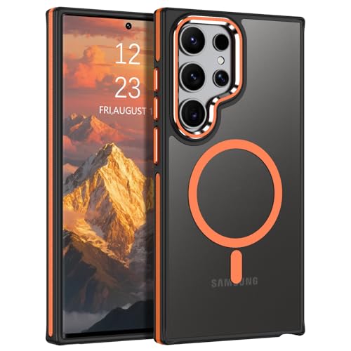 YINLAI for Samsung Galaxy S23 Ultra Magnetic Case Compatible with Magsafe Translucent Samsung S23 Ultra Phone Case Slim Protection Case for Samsung Galaxy S23 Ultra 6.8", Black/Orange