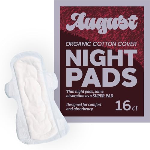 Image of August Menstrual Organic Cover Pads for Women, Super Absorbency, 16 Organic Cotton Super Pads, Compostable Wrappers, Fragrance Free, Sanitary Napkins with Wings