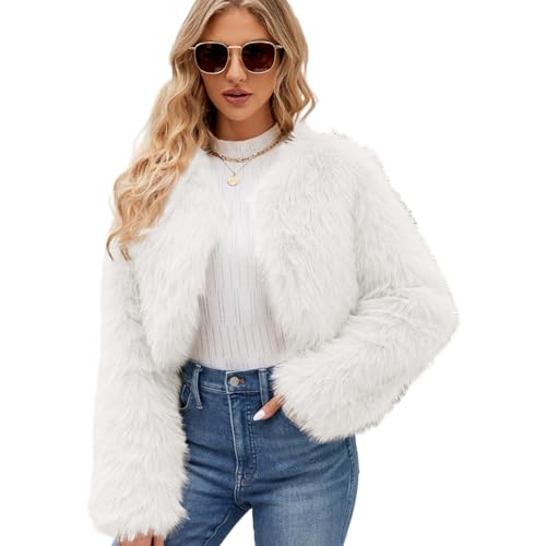 Manteaux de fourrure ouverts devant pour les femmes veste moelleuse blanche à manches longues