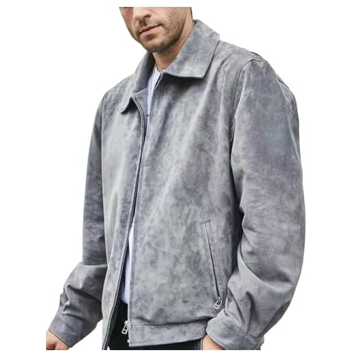 FLAVOR Jaqueta bomber masculina de camurça masculina casual, Cinza, P