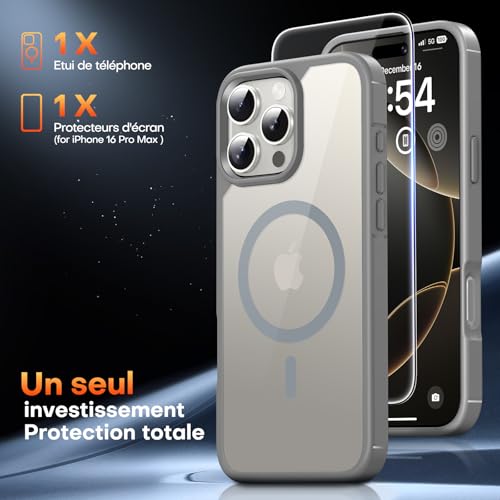 Coque iPhone 16 Pro Max MagSafe TAURI grise fine anti-choc écran inclus - 3