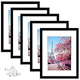 8x10 Picture Frame Display Pictures 5x7 with Mat or 8x10 Without Mat, Photo Certificate Frames Set for Collage Tabletop Wall Decor, Suitable for Vertical and Parallel Mode Suspension, Black 5 Pack