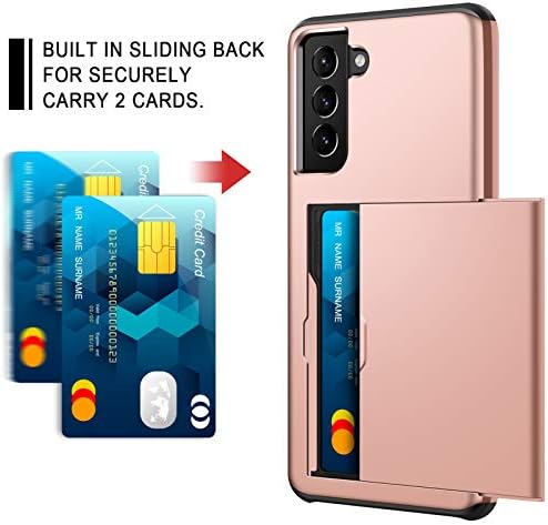 Coolden Compatible with Samsung S21 Case Wallet Case Armor Shockproof Case Protective Case Rubber Bumper Phone Case Card Holder Slot Wallet Case Cover Compatible with Samsung Galaxy S21 (Rose Gold)