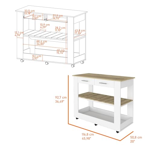 GOWE Rockaway 2 gavetas 2 prateleiras cozinha ilha branco e carvalho claro