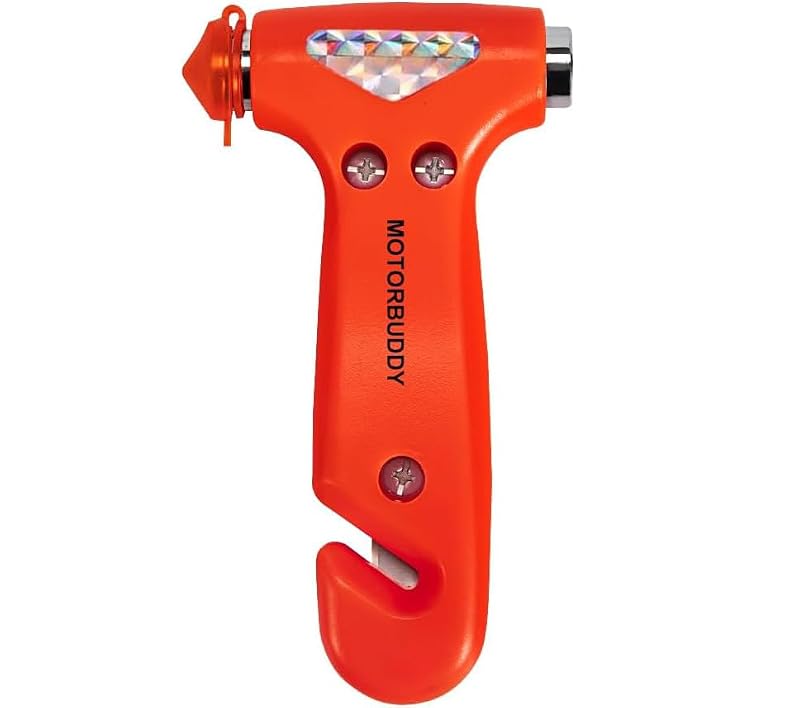 MOTORBUDDY Martelo de Emergência Automotivo com Quebra-Vidro e Cortador de Cinto Vermelho, 1 unidade