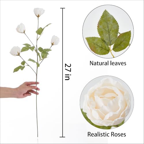 6Pcs Beige Roses Artificial Flowers – 27" Tall Lifelike Silk Rose Stems for Vase, No Maintenance Faux Floral Branches for Wedding Centerpieces, Home Decor, Anniversary & Valentine's Day Arrangements — view 4