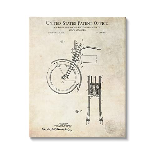 Stupell Industries Vintage Style Shock Absorber Invention Patent Diagram, Design by Karl Hronek, Beige, 16 x 20