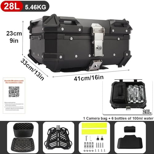 Top case de moto étanche en alu noir plat universel avec support - 3