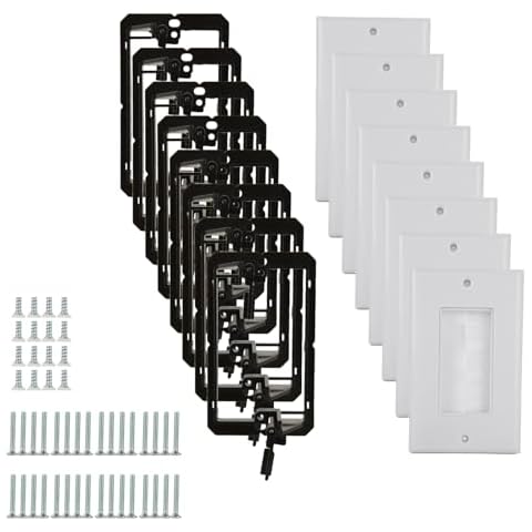 SHUESS 8 Pack Brush Wall Plate with Low Voltage Mounting Bracket, Single Gang Cable Access Strap Wall Plate Cable Pass Through Cable Wall Plate for HDTV, Home Theater Systems Cover
