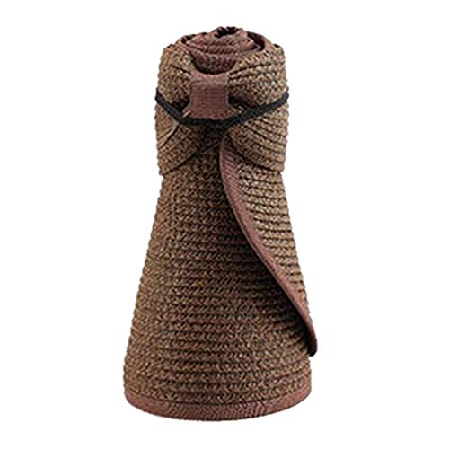 geshiglobal Sombrero de verano de ala ancha plegable enrollable con visera trenzada para exteriores, para mujer, café oscuro Cover